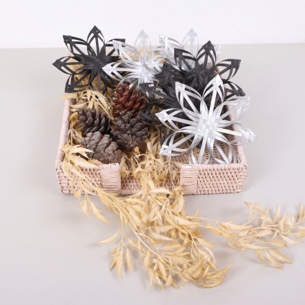 Doğal Bambu Siyah ve Gümüş Renkli Küçük Yıldız 6'lı Dekor Seti 18x4 cm