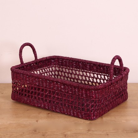 Diana Kulplu Bordo Deniz Sazı Dekoratif Sepet 33x25x10 cm