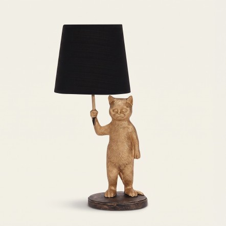 Fauna Şemsiyeli Kedi Figürlü Kumaş Abajur Gold 17x41 cm