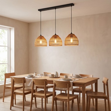 Java 3'lü Lineer Plafonyer Rattan Avize 81x160 cm
